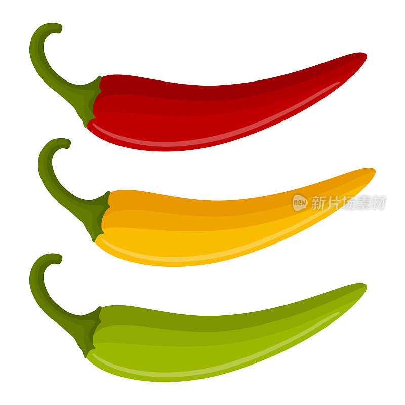 three multicolored chili peppers